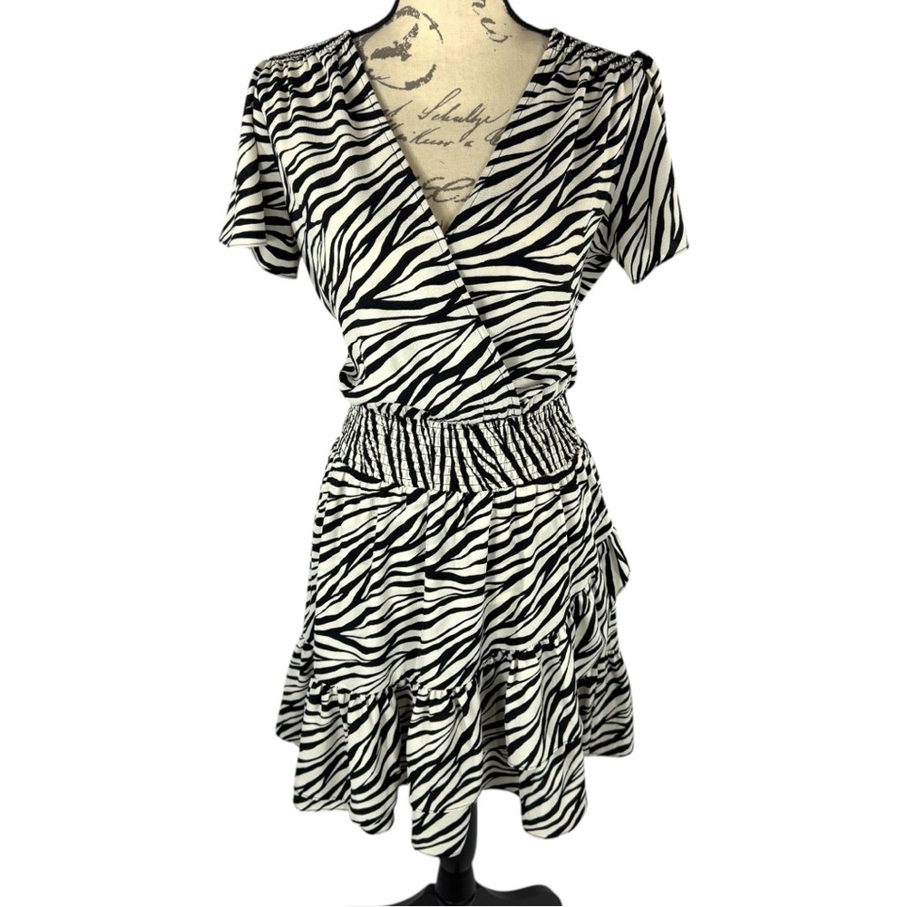 NWT Michael Kors Womens Zebra Print Mini Ruffled Dress